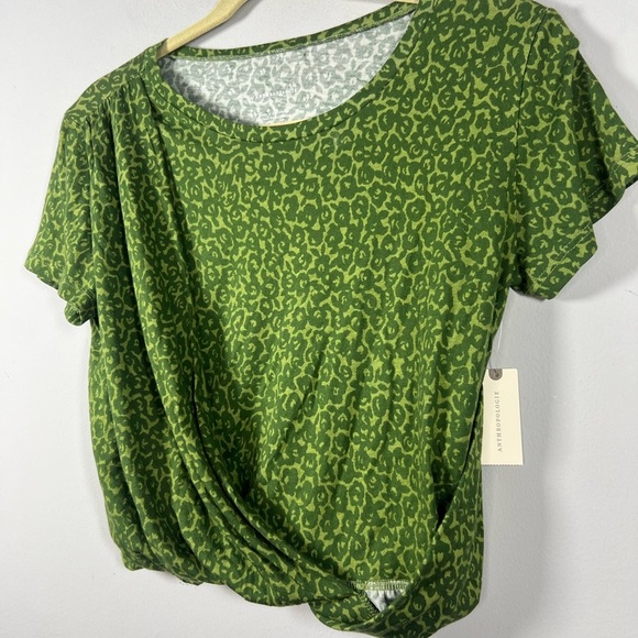 NWT Anthropologie By Anthropologie Draped Tee Green Motif Small - Picture 4 of 7